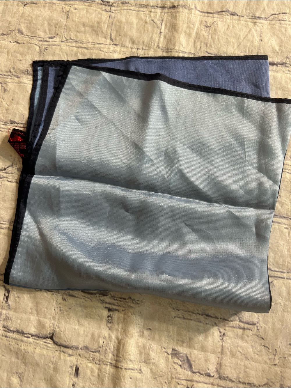 VINTAGE ROLLED ENDS 100% ACETATE COLORBLOCK BLUE POCKET SQUARE SCARF - Picture 3 of 12